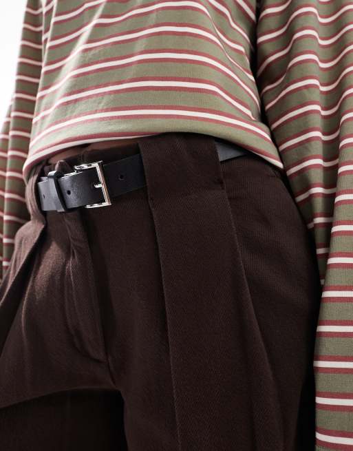 ASOS DESIGN barrel trousers with belt in washed brown, 5 of 5