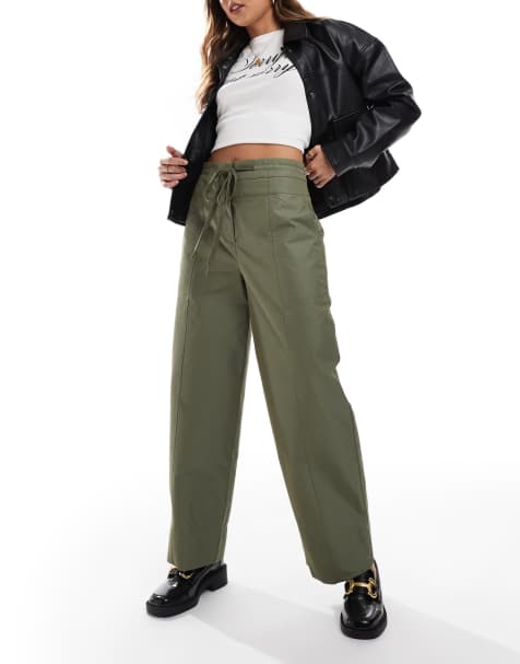 ASOS DESIGN barrel trousers with seam detail in khaki - view 1