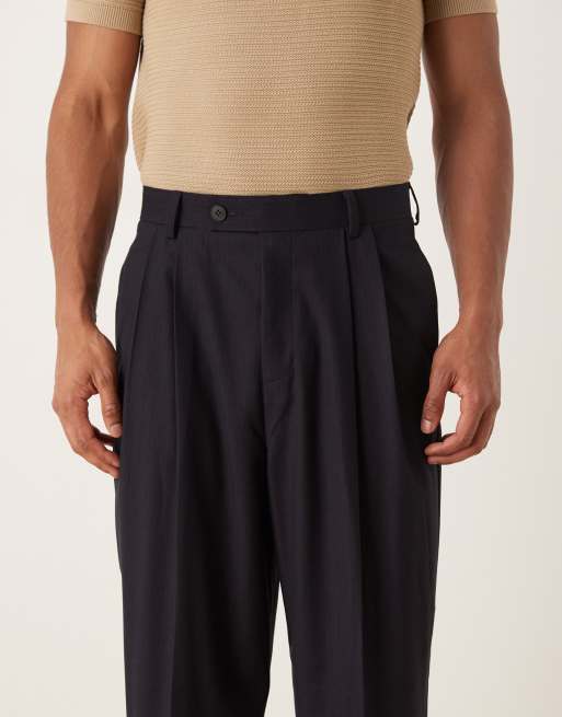 ASOS DESIGN barrel trousers with subtle woven stripe in navy, 4 of 5