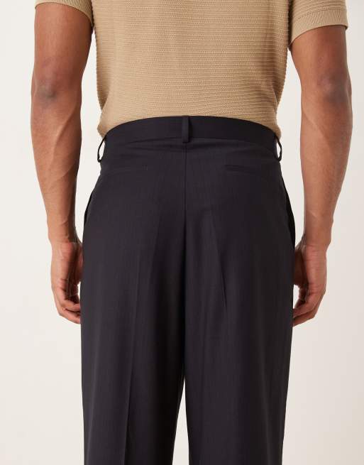 ASOS DESIGN barrel trousers with subtle woven stripe in navy, 5 of 5