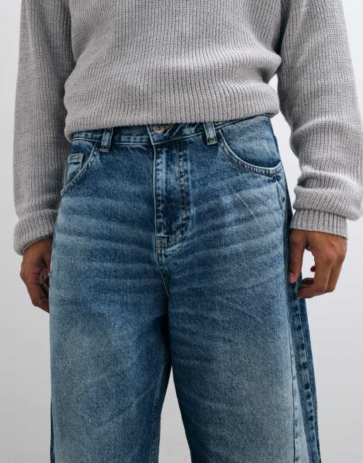 ASOS DESIGN barrel with side seam jeans in mid wash blue, 4 of 5