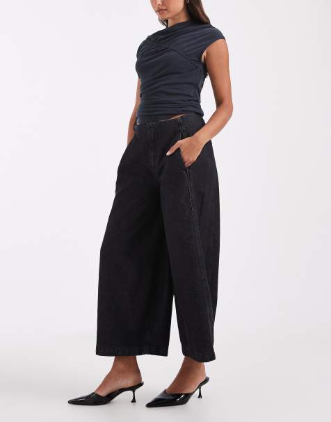 ASOS DESIGN barrelbroek met strakke tailleband en ongewone lengte in zwart - view 1