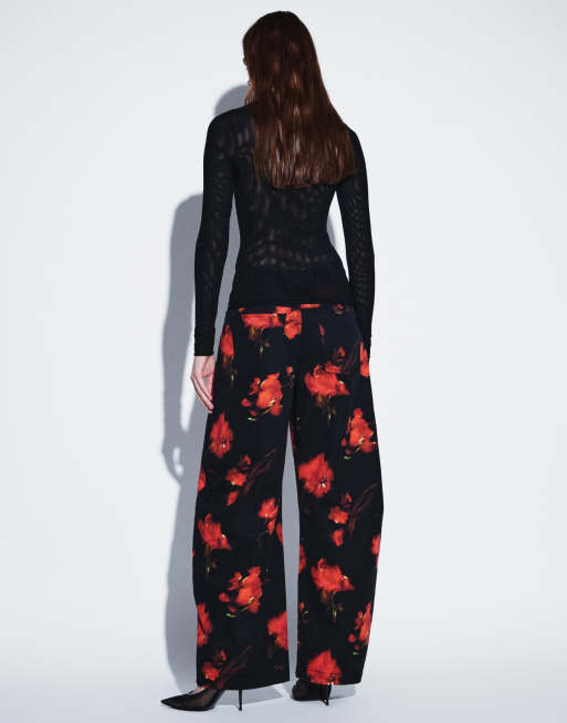 ASOS DESIGN barrelbroek met strik in zwarte bloemenprint, 3 van 5