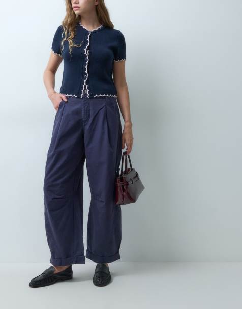 ASOS DESIGN barrelbroek met zijtrekkoord in marineblauw - view 1