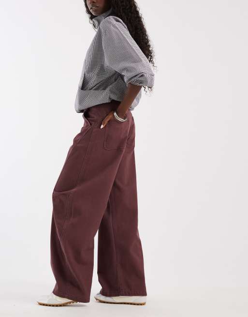 ASOS DESIGN barrelbyxa med sidopaneldetalj i burgundy, 2 av 5