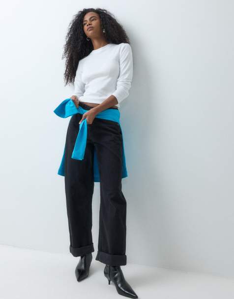 ASOS DESIGN barreljeans med uppvikta benslut i svart - view 1