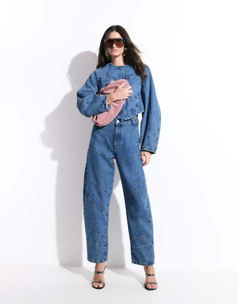 ASOS DESIGN barreljeans met naaddetail uit de jaren 80 in middenblauw - view 1
