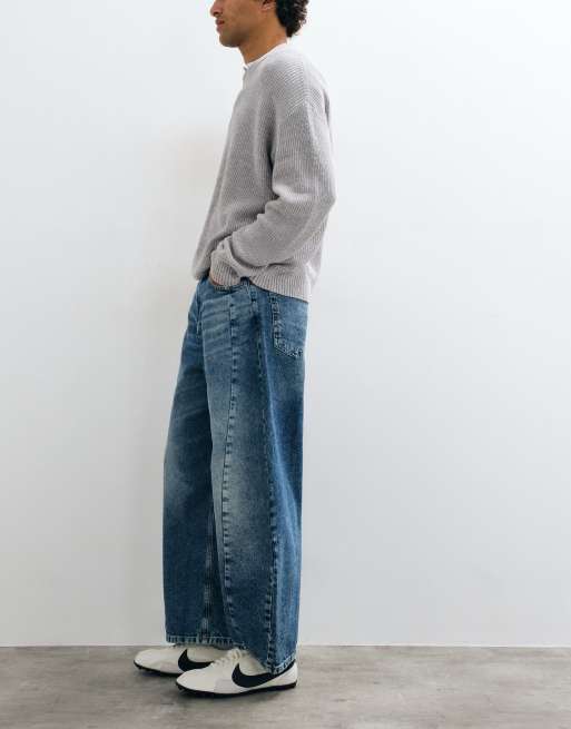ASOS DESIGN barreljeans met zijnaden in middenblauwe wassing, 2 van 5