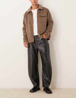 ASOS DESIGN ASOS DESIGN barrell fit faux leather trousers in black