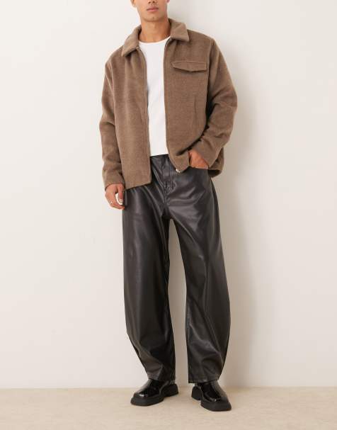 ASOS DESIGN barrell fit faux leather trousers in black - view 1