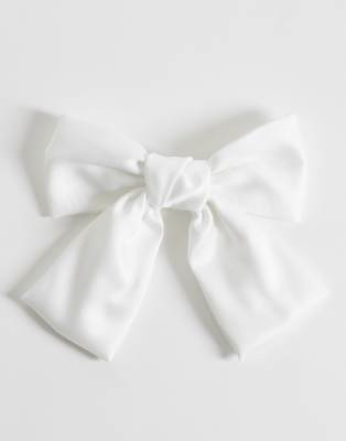 Barrette à cheveux avec grand naud en satin - Blanc