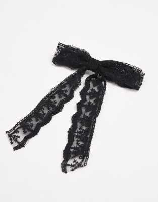 Barrette à cheveux avec naud superposé en dentelle - Noir