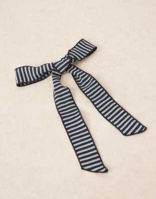 Asos Design Barrette Clip With Long Length Striped Hair Bow In Black