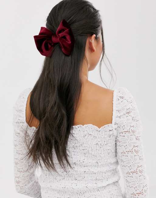 ASOS DESIGN bow hair clip with pearls in black velvet