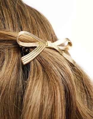 Asos Design Barrette Hair Clip With Bow Detail In Gold