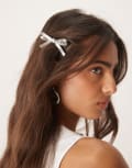 [ASOS DESIGN] ASOS DESIGN barrette hair clip with bow detail in silver No Size Silver