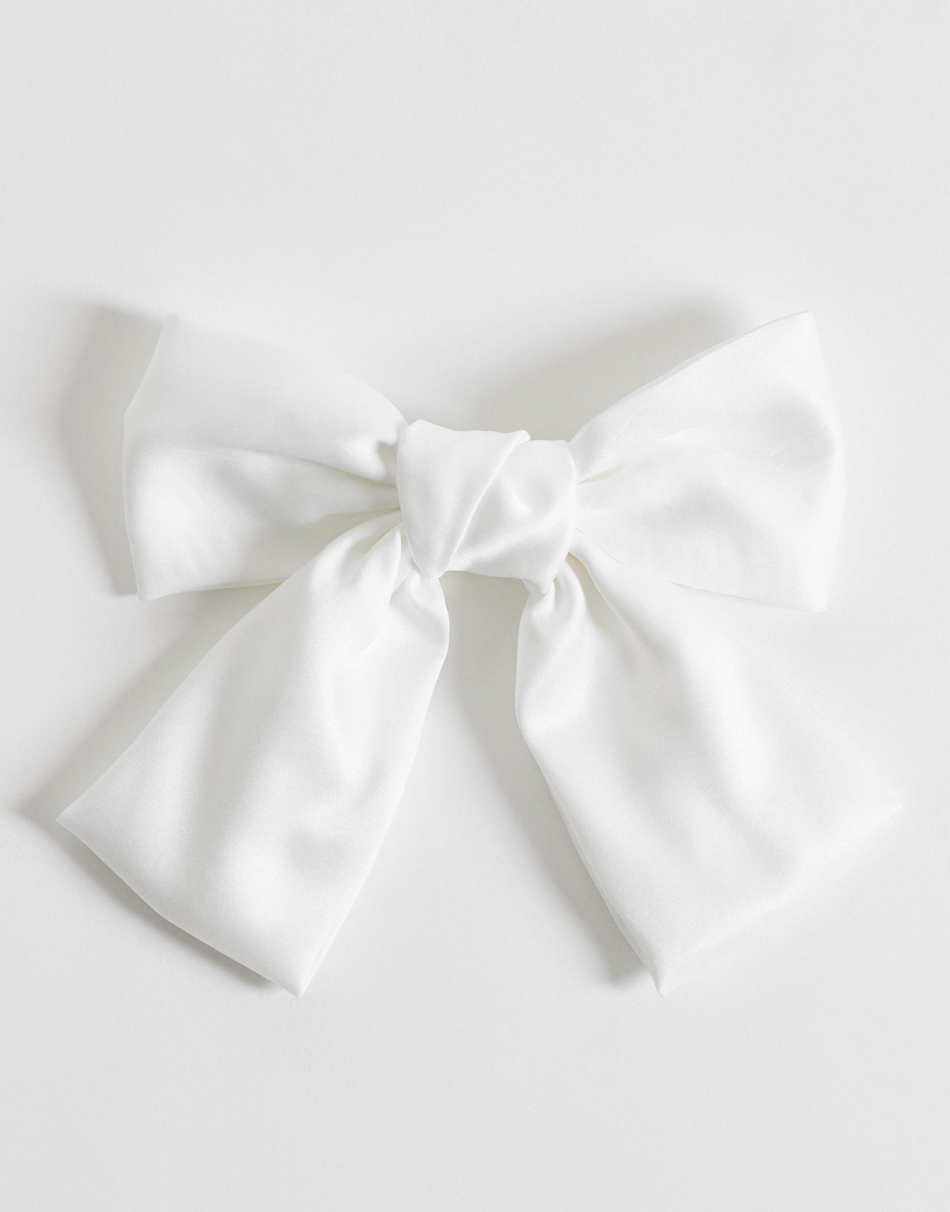 asos design barrette hair clip with large bow in white satin