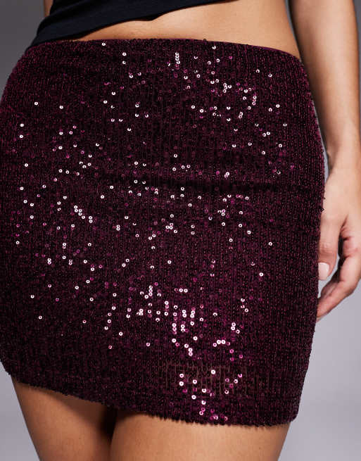 ASOS DESIGN – Bärröd, helt paljettklädd minikjol, 4 av 5