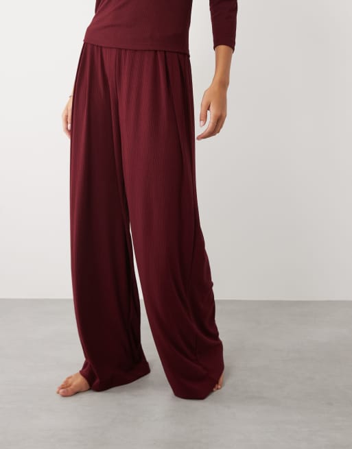 ASOS DESIGN bas de pyjama lounge côtelé à assortir à jambe large en figue, 2 de 5