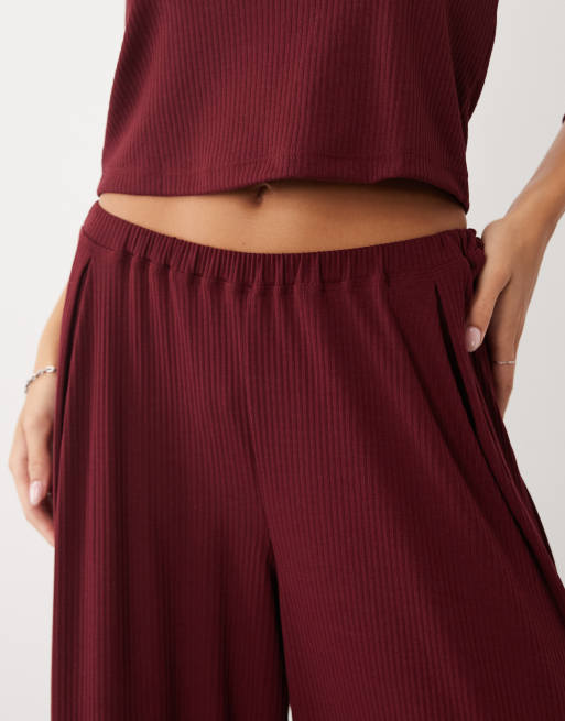ASOS DESIGN bas de pyjama lounge côtelé à assortir à jambe large en figue, 3 de 5