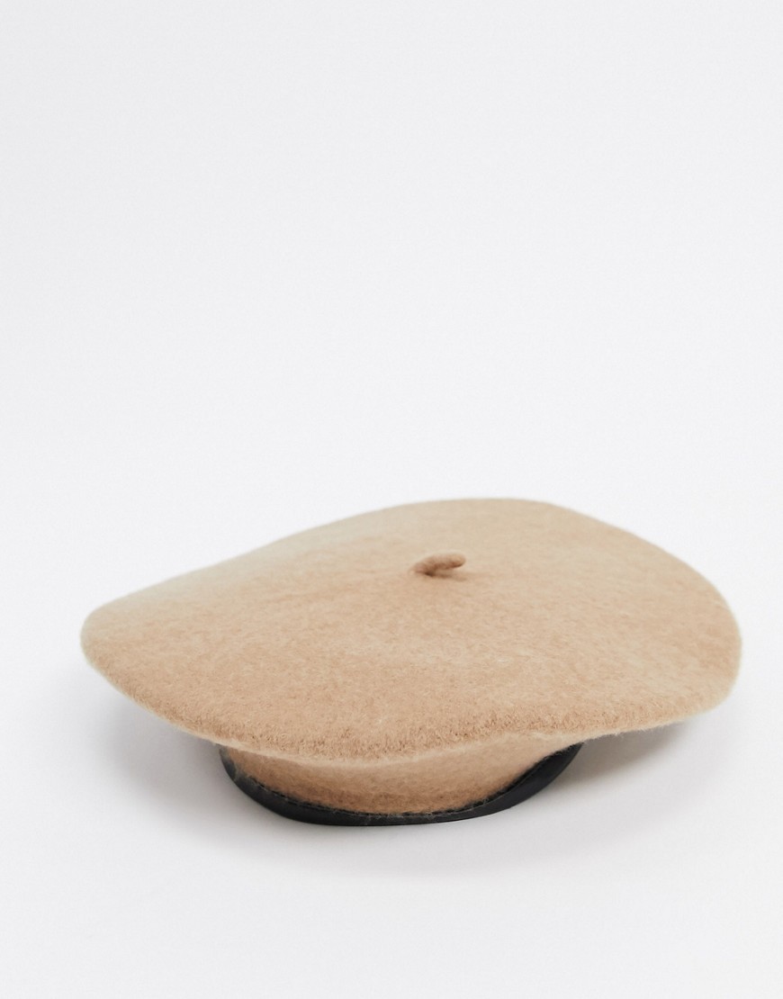 Cappello Marrone donna ASOS DESIGN - Basco in lana con bordatura risvoltata cammello-Marrone