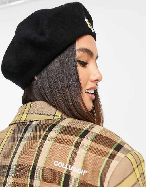 ASOS DESIGN - Basco nero in lana con ricamo di fiore, 3 di 4