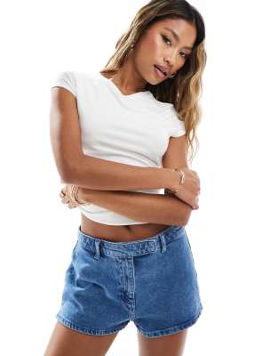Asos Design Base Layer Top With V-neck In Ivory-white In White