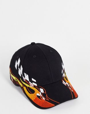 ASOS DESIGN baseball cap black with flame design - ASOS Price Checker