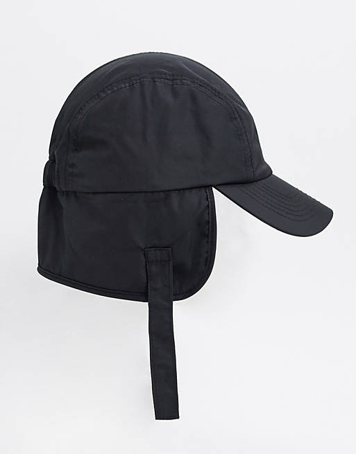 ASOS DESIGN baseball cap in black and green with ear flaps