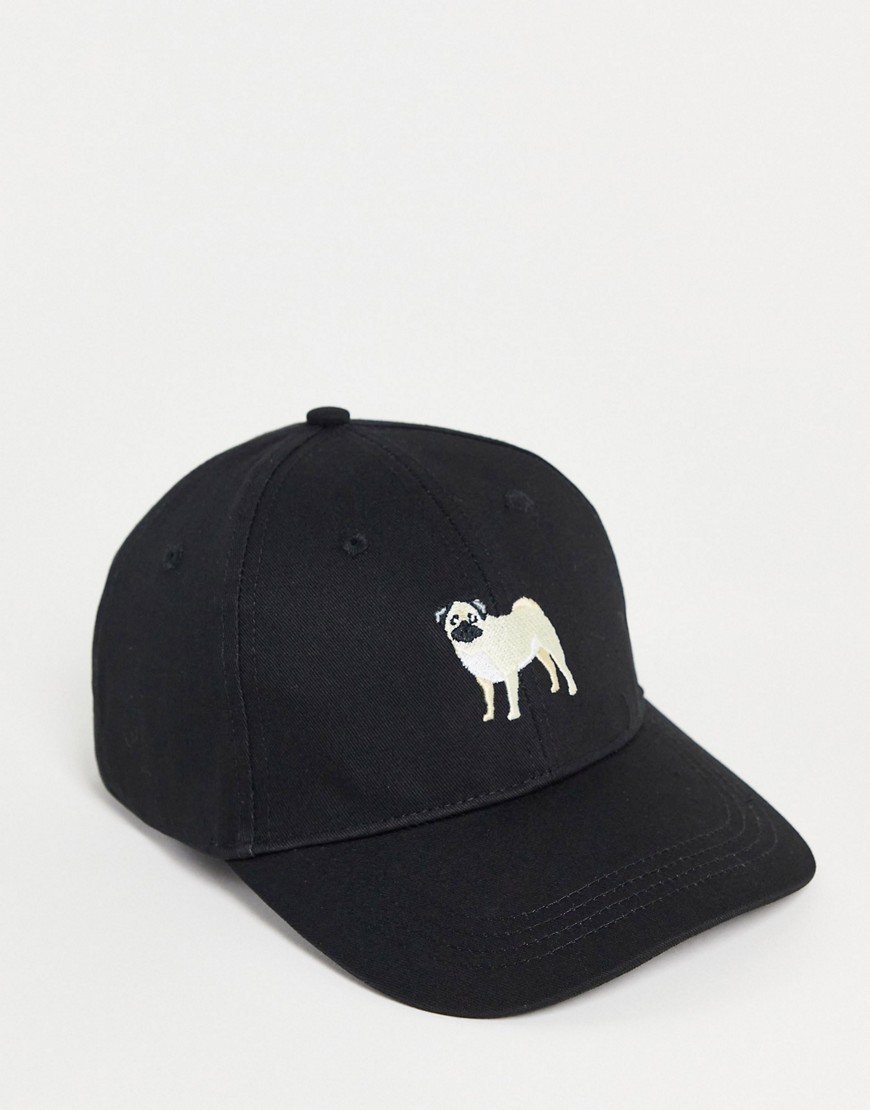 ASOS DESIGN baseball cap in black with dog embroidery