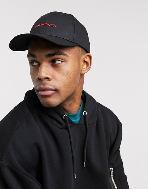 ASOS DESIGN baseball cap in black with text embroidery