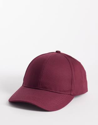 Asos Design Baseball Cap In Burgundy