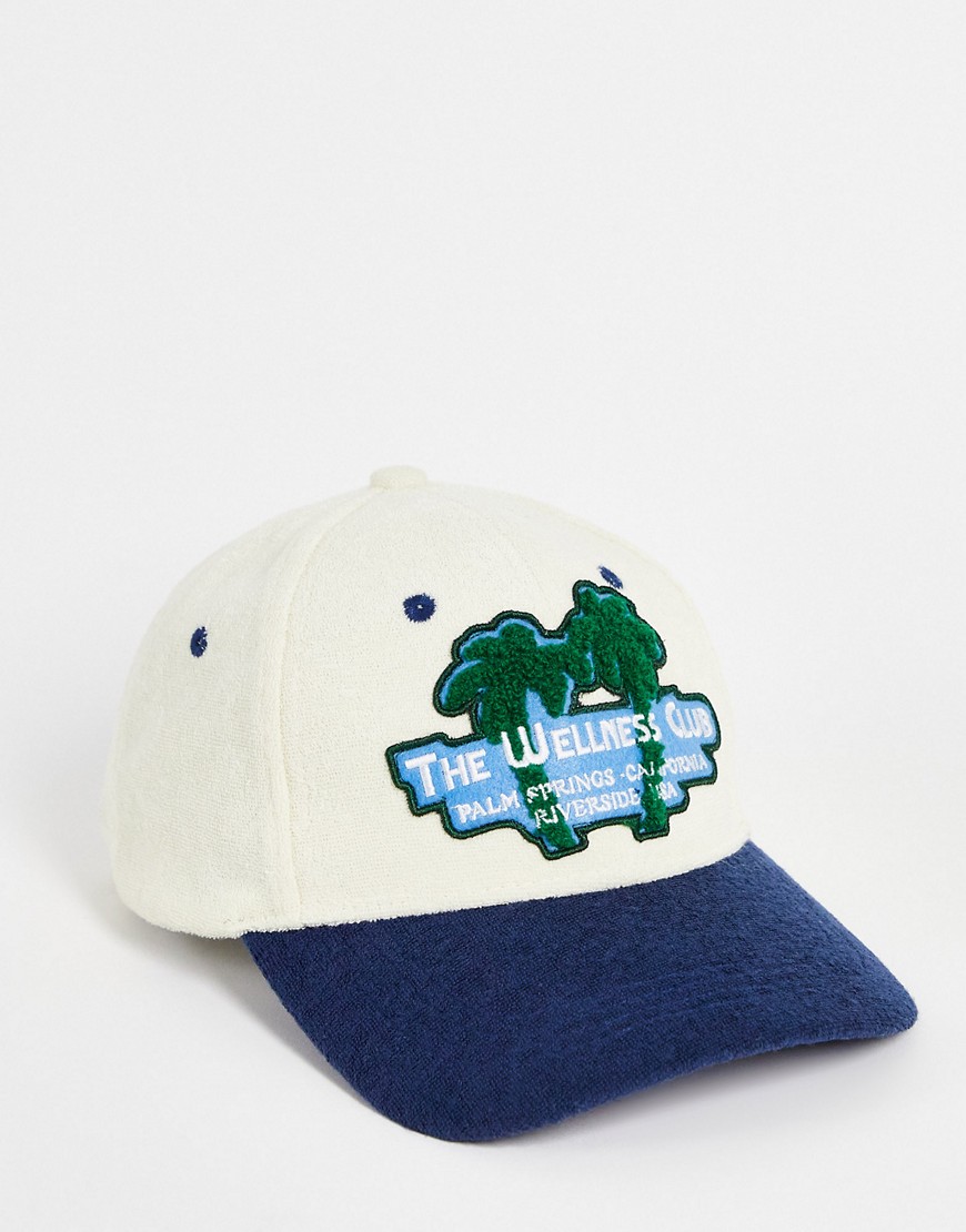 ASOS DESIGN baseball cap in ecru and blue terrycloth with patch-Multi