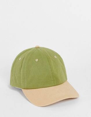 ASOS DESIGN baseball cap in green and stone