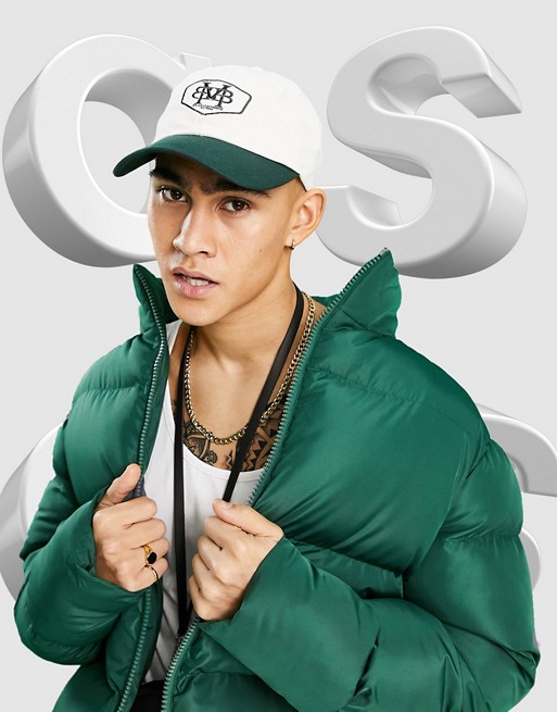 ASOS DESIGN baseball cap in white with emblem embroidery