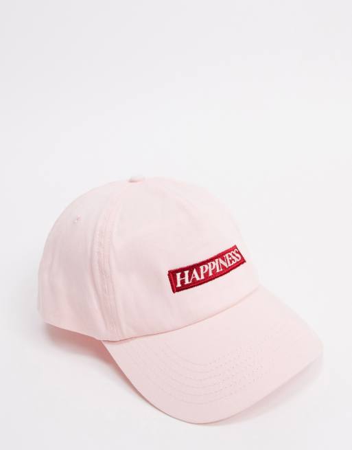 ASOS DESIGN Baseball Cap mit Happiness Logo in Hellrosa ASOS