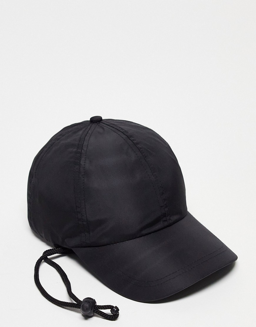 ASOS DESIGN baseball cap with cord adjuster in black soft