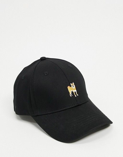 ASOS DESIGN baseball cap with dog embroidery