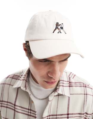 baseball cap with embroidery in ecru-White