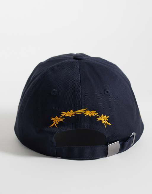 ASOS DESIGN baseball cap with logo graphic in navy, 2 of 3