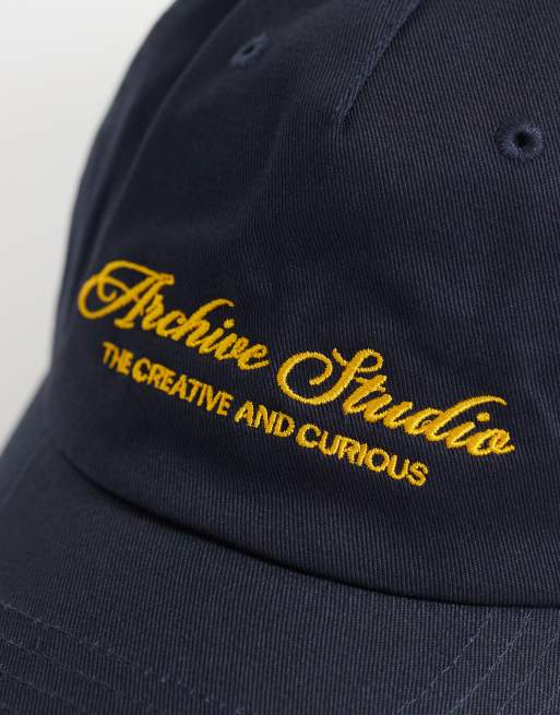 ASOS DESIGN baseball cap with logo graphic in navy, 3 of 3