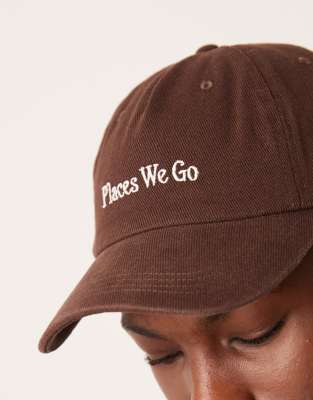Asos Design Baseball Cap With Logo Graphic In Brown