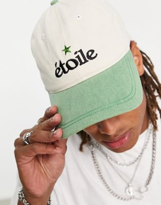 ASOS DESIGN baseball cap with text embroidery in washed green cotton canvas