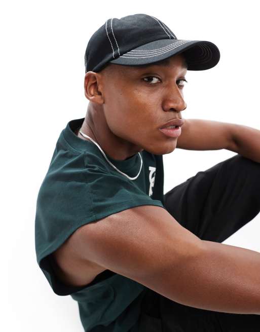 ASOS DESIGN Baseball Kappe in Schwarz mit Kontrastnaht