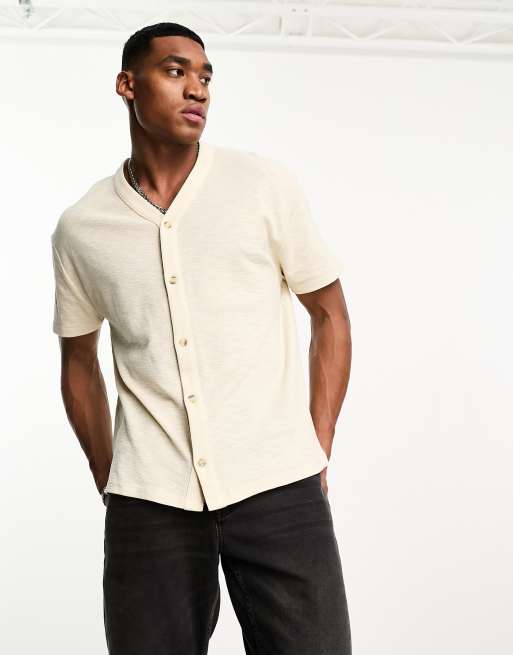 ASOS DESIGN - Baseball T-shirt van wafelstof in beige
