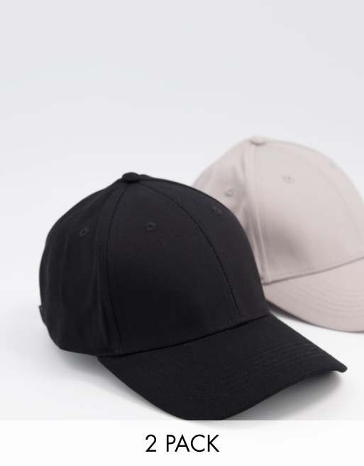 ASOS DESIGN – Baseballkappen in Schwarz und Grau, 2er-Pack