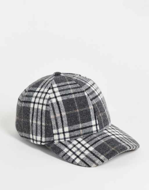 ASOS DESIGN - Baseballpet met ruitprint in zwart-wit