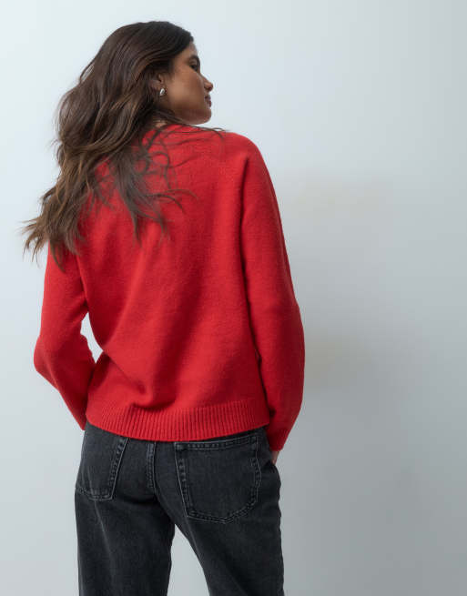 ASOS DESIGN basic crew neck jumper in red, 4 of 4