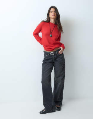 Asos Design Basic Crew Neck Sweater In Red