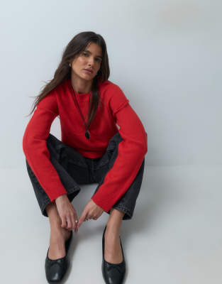 Asos Design Basic Crew Neck Sweater In Red